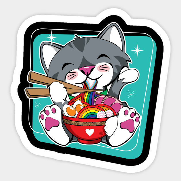 Cat Eating Ramen Pride Flag Sticker by CuddleswithCatsArt